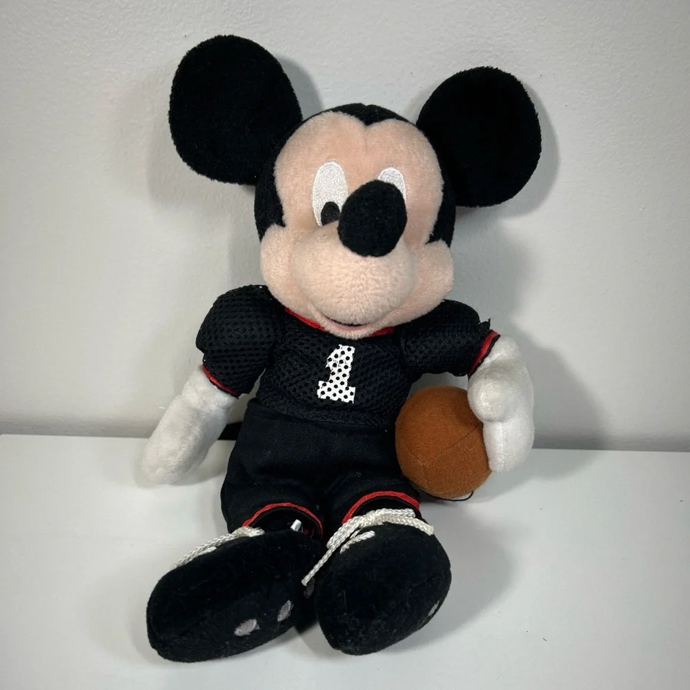 Disney Mickey Mouse Football Player Plush Black and Red Stuff Animal